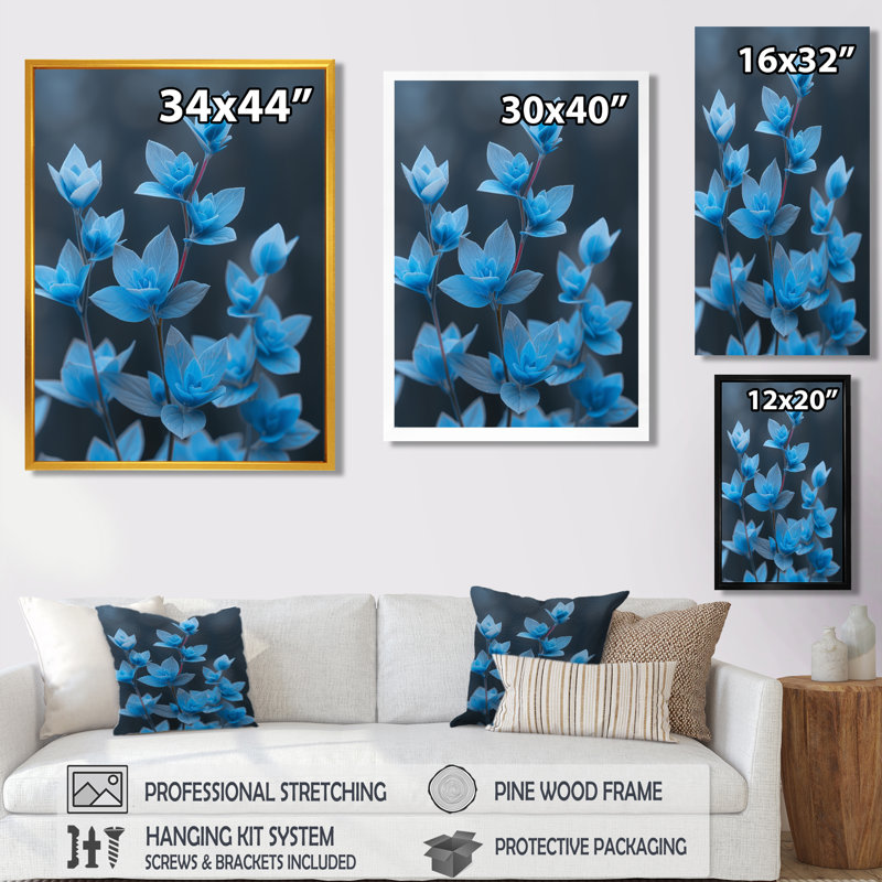 «Blue Grey Natures Nuance Eucalyptus - Eucalyptus», art mural, H 20 po x l 12 po x P 1 po, Toile encadrée noire simple
