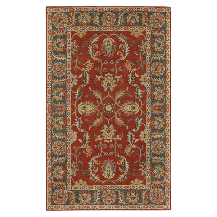 Buckhill Oriental Hand-Tufted Wool Area Rug in Brick Red/Navy/Mustard