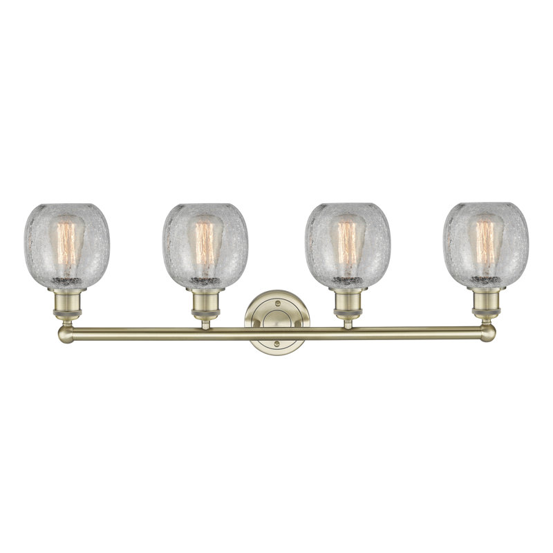 Éclairage pour meuble-lavabo 4 lumières Carlucci, Transparent craquelé, Laiton antique