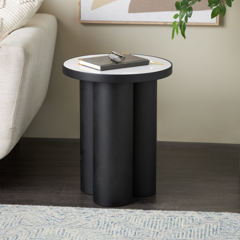 Cole And Grey Side End Accent Table With White Marble Tabletop