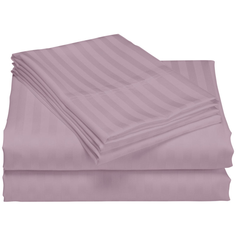 Egyptian Cotton Sateen Striped Sheet Set, Purple, Twin XL Sheet Set with 1 Pillowcase
