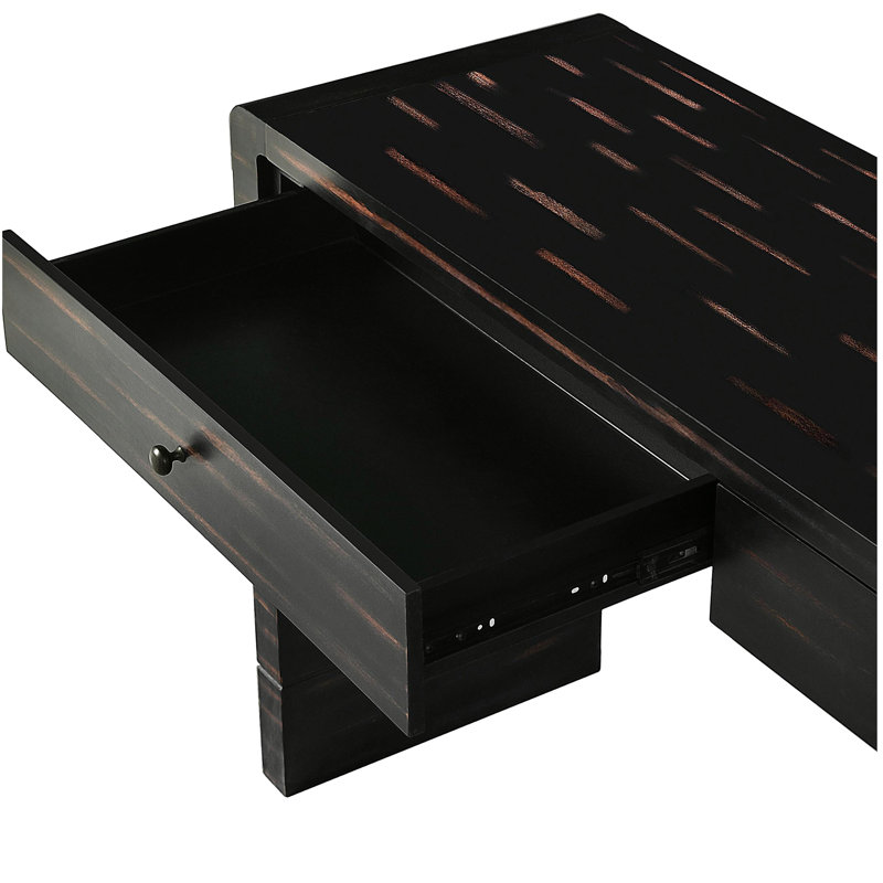 Table courbée courbée avec 2 tiroirs, table d'entrée et de couloir en bois avec rangement pour le salon, finition noire patinée