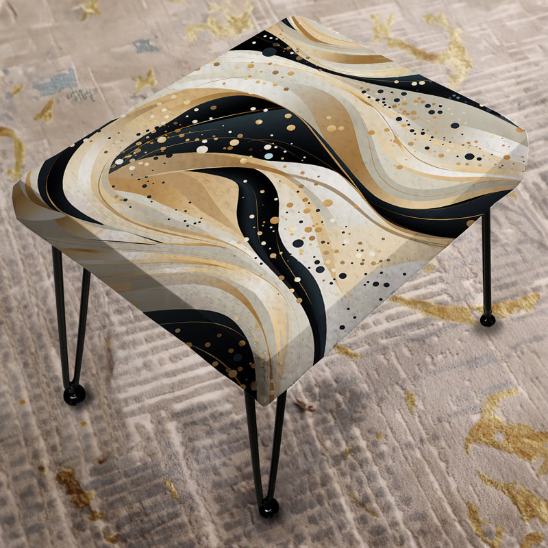 Gold And White Champagne Marble Waves - Marble Rectangle Ottoman