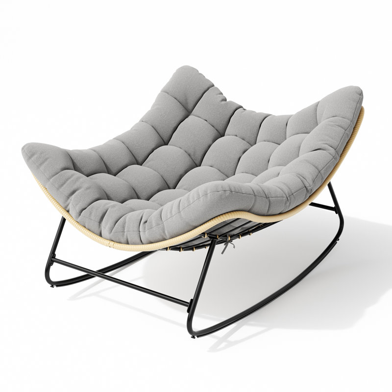 Chaise berçante d'extérieur surdimensionnée 2 pièces avec coussin Papasan, Gris, 2