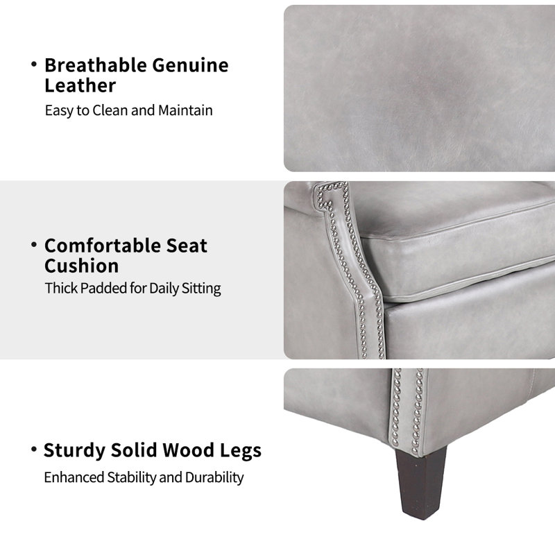 Fauteuil inclinable en cuir ciré Lentari avec pieds en bois massif