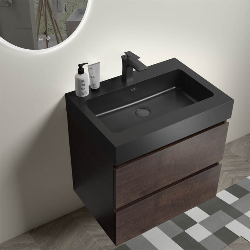 Meuble-lavabo avec lavabo Alice, Noyer, Noir, 24"