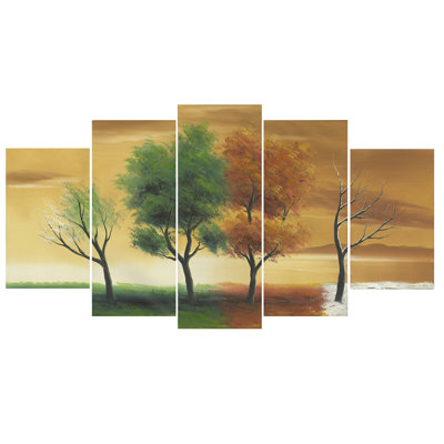 Ensemble de 5 impressions sur toile tendue, ensemble de quatre saisons landscape