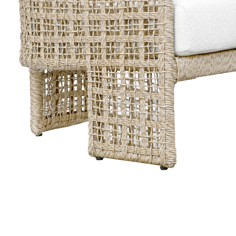 Fauteuil club d'extérieur en corde naturelle Driftbay avec coussin blanc et repose-pieds assorti