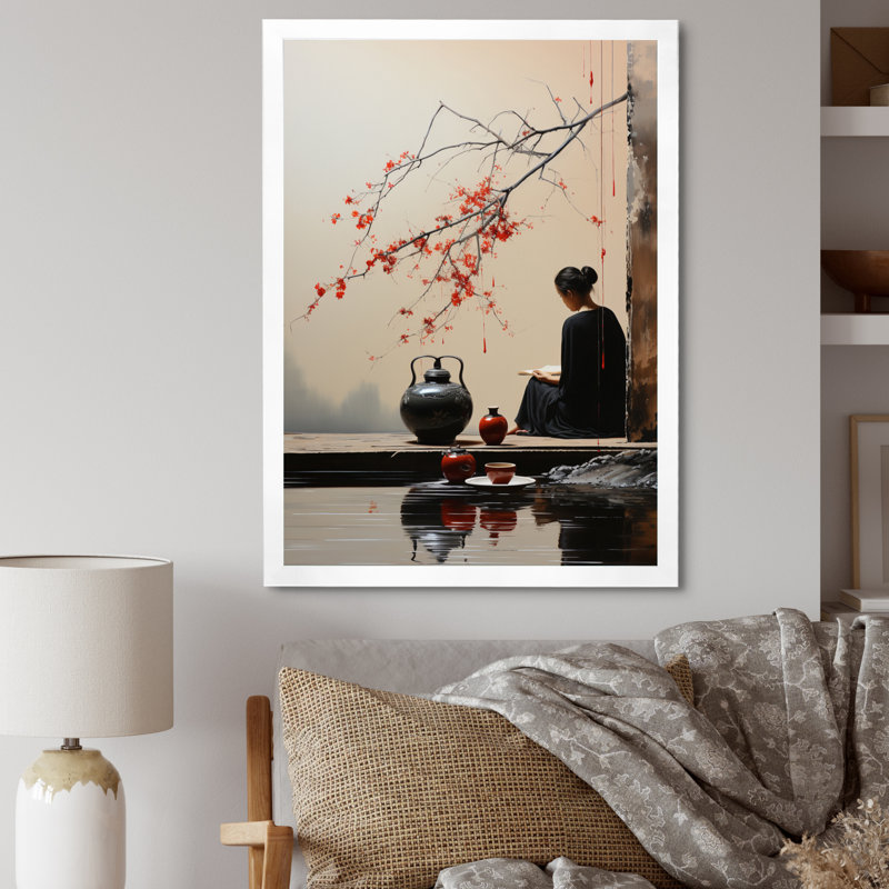 «Jaismeen Japon Art Tea Cerémonie II», reproduction sur toile, H 44 po x l 34 po x P 1,5 po, Cadre photo blanc