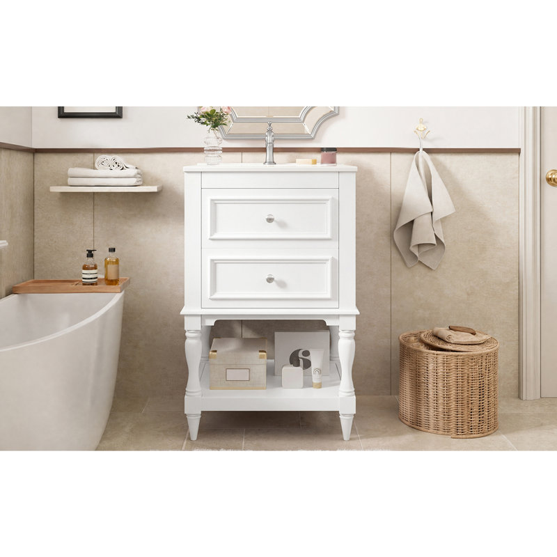 Meuble-lavabo de salle de bain avec lavabo en céramique, White