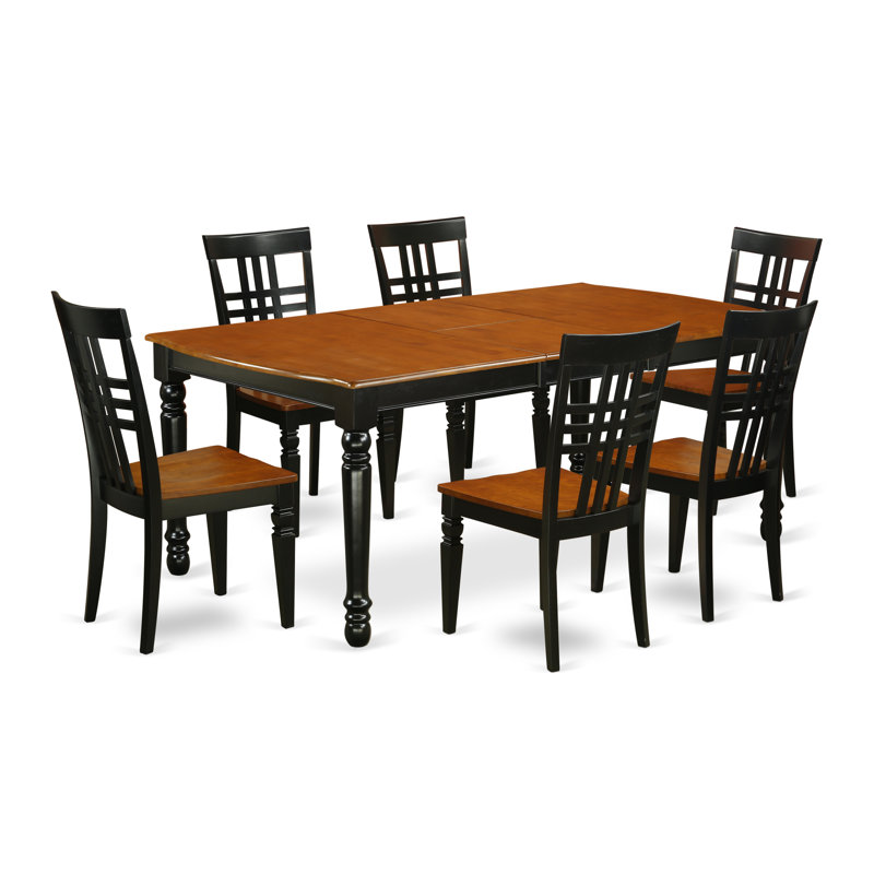 Ensemble de table et chaises de cuisine 7 pièces comprenant une table de salle à manger rectangulaire avec rallonge papillon et 6 chaises, 42 po x 78 po, noir et cerise