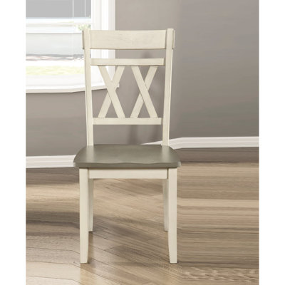 Two-tone Finish 2pc Side Chairs, Antique White And Greywash, For Dining Seating Contemporary Wood, Cross Back, Seat