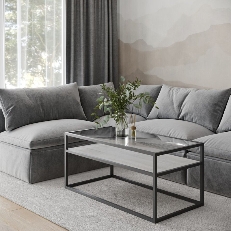 Adelei Solid Wood Four Leg Coffee Table, White Ash