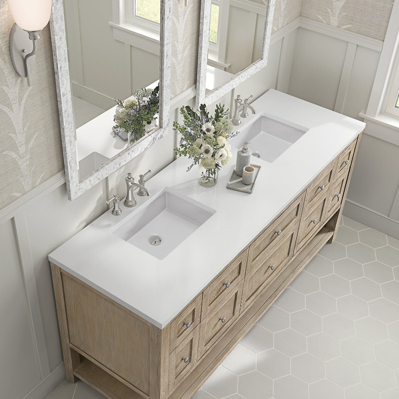 Breckenridge 72'' W Double Vanity, White Zeus, Whitewashed Oak, 8" Widespread