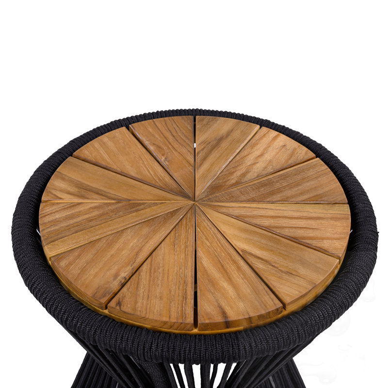 Table d'appoint d'extérieur avec corde, H 18,9 po x l 16,14 po x P 16,14 po, Brun / Noir