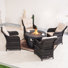 Ensemble de sièges de patio moderne: 4 chaises en osier d'aluminium et table de foyer d'extérieur de 50 000 BTU pour la cour et le jardin