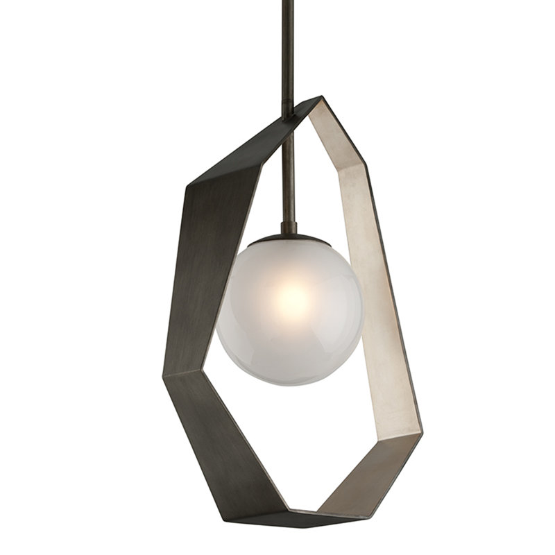 Origami 1-Light Geometric Pendant, Graphite/Silver Leaf, 24" H x 11.5" W x 6" D