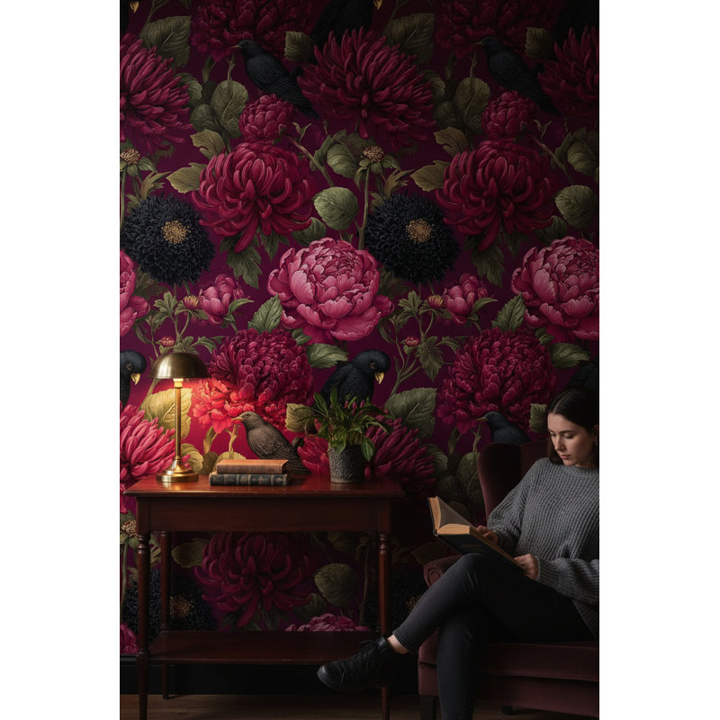 Papier peint floral rétro avec décoration murale élégante et traditionnelle