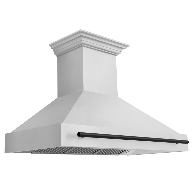 ZLINE 48" Autograph Edition Stainless Steel Range Hood with Stainless Steel Shell and Accent Handle, Matte Black