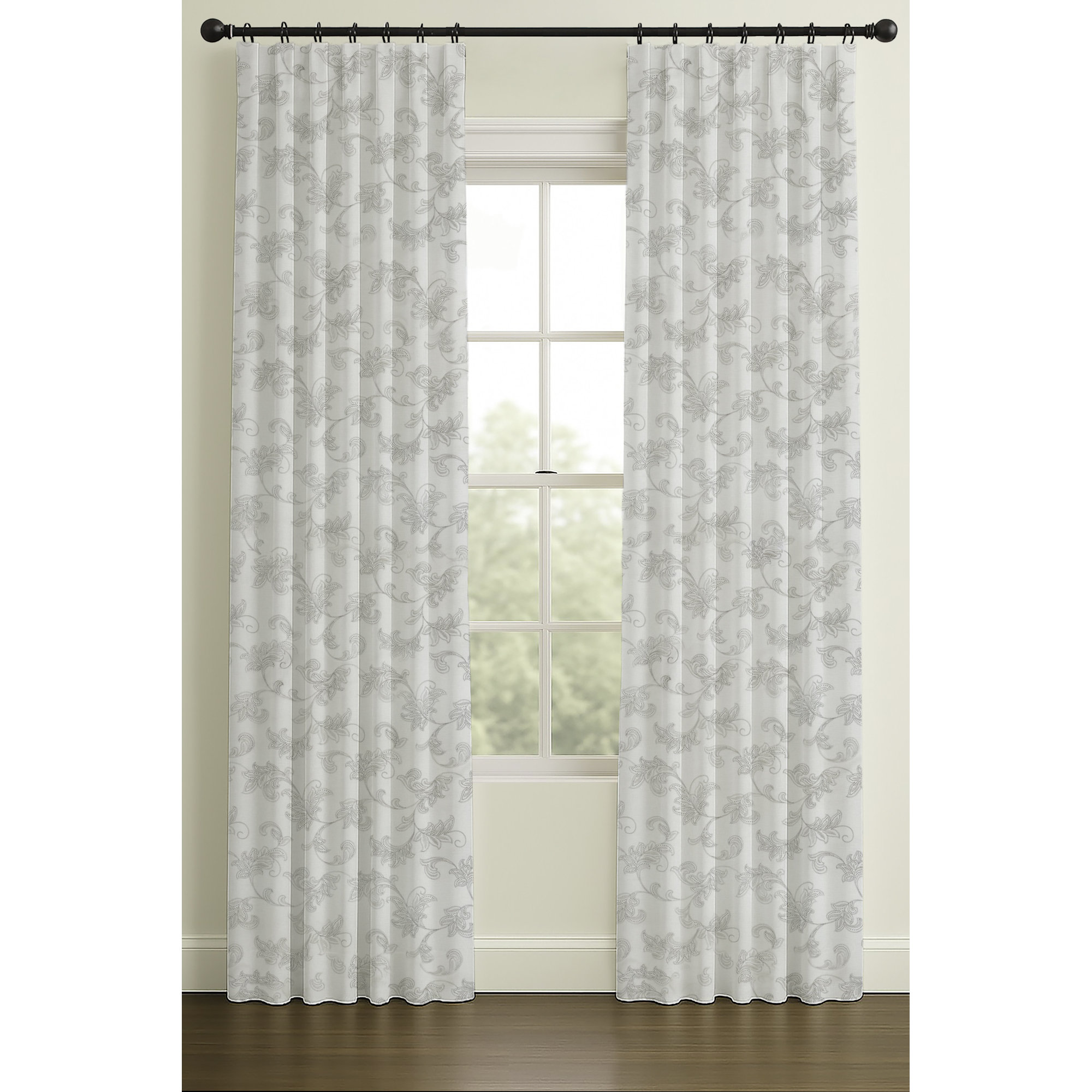 96" Rod Pocket/Back Tab Single Lining Morgan On White Linen, 50" W x 120" L, Rod Pocket, Single