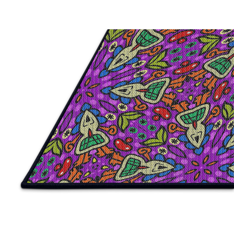 Violet/rouge/vert Tapis décoratif, Rectangle 5 pi x 7 pi