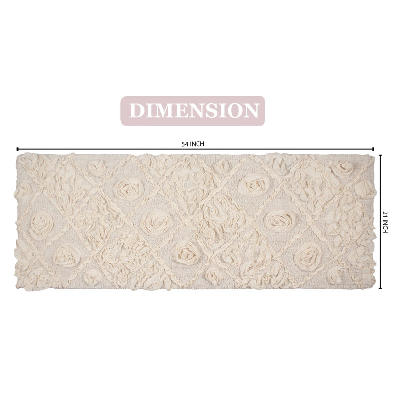 Schoenberger Floral Design Cotton Bath Rug, Ivory, 54" L x 21" W