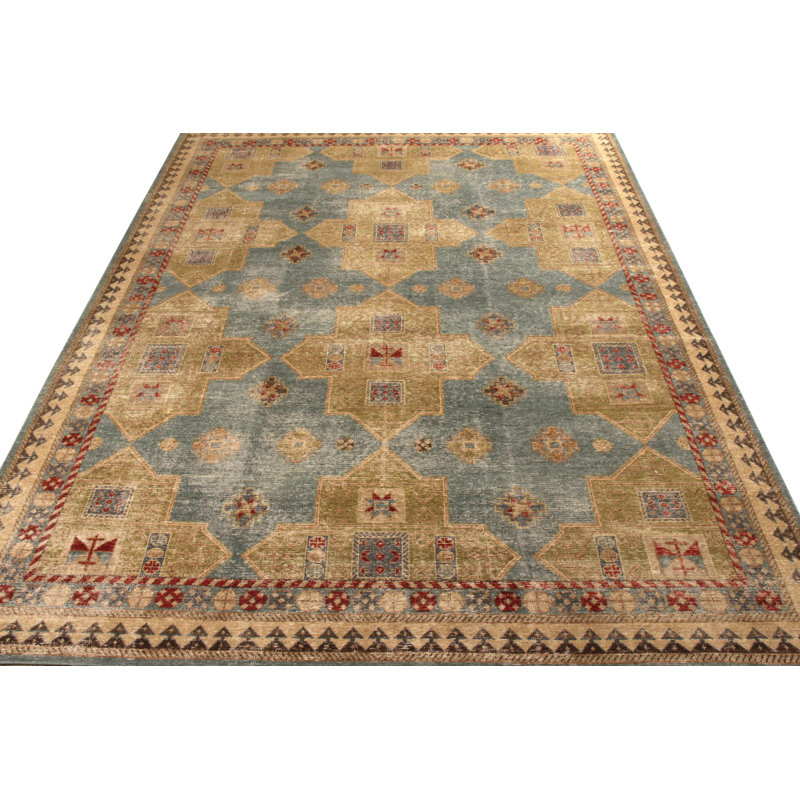 Distressed Homage Hand Knotted Wool Geometric Area Rug, Rectangle 5' x 8'