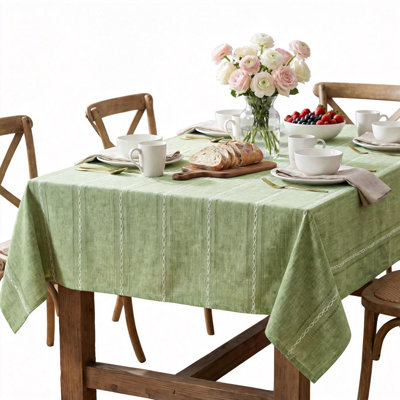 Cotton Blend Tablecloth 60×84 Inch, Rectangular Farmhouse Style, Wrinkle Resistant Washable Table Cloth (Sage)