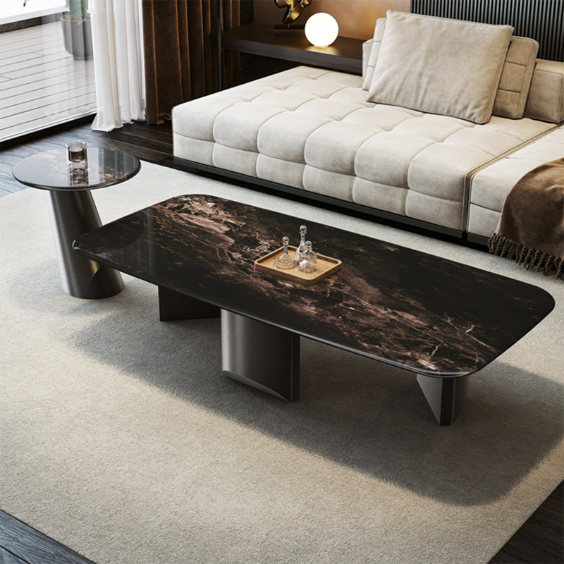 Rectangular supercrystalline stone coffee table, 15.7" H x 51.2" L x 27.6" W, Black