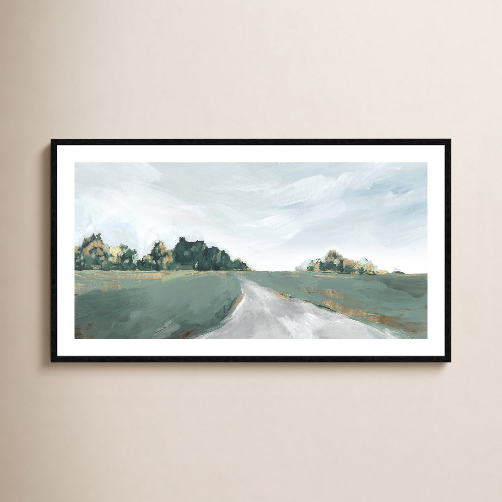 Field of Dreams by Isabelle Z - Painting Print, Picture Framed Paper, 25.5" H x 45.5" W, Black Wood