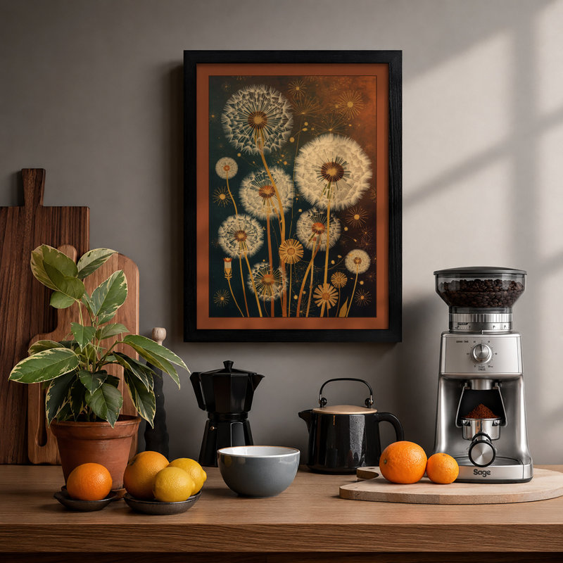 Dandelion Reverie Botanical - Framed Print, Black, A4 - 29.7 x 21.0 cm