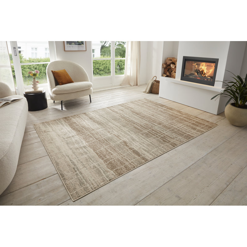 Machine Woven 100% Polypropylene Brown/Ivory Rug, Rectangular 80cm x 120cm