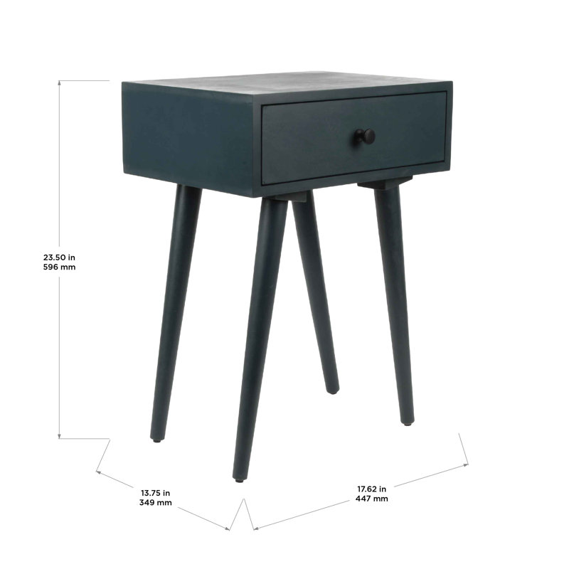  Mid-Century Side Table With 1-Drawer, Modern Design, Easy Assemble, Navy