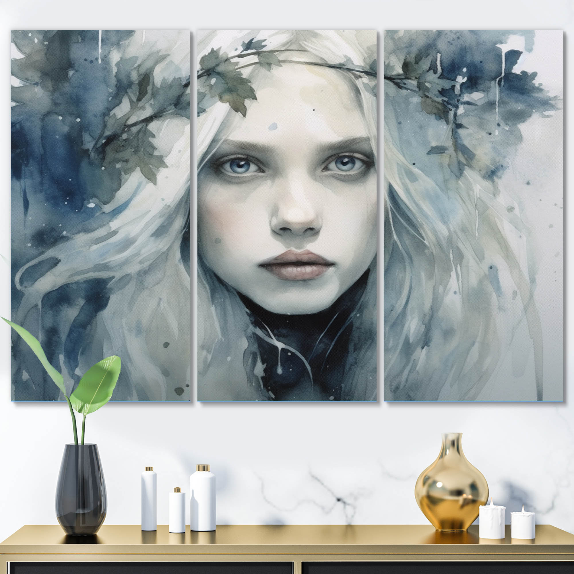 Design Art Blue Grey Nordic Queen Abstract Landscape Metal Wall Art