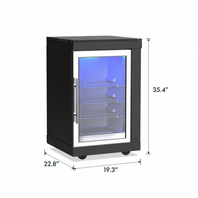 Ensemble d'îlot de cuisine extérieur modulaire 3 pièces avec barbecue à 8 brûleurs, réfrigérateur et roues Akoah