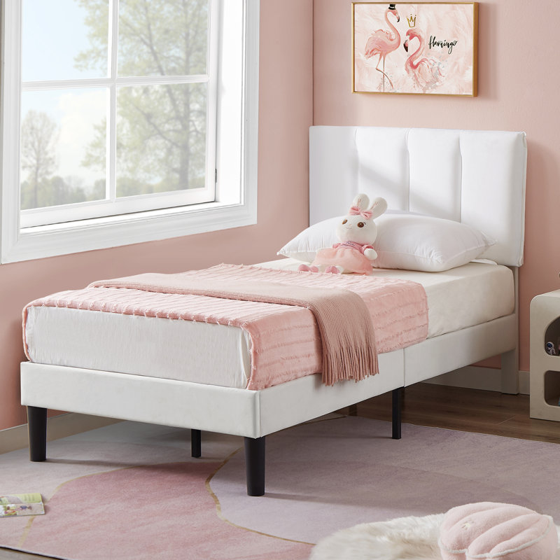 Structure de lit tapissier Auxter, Lit simple, Blanc