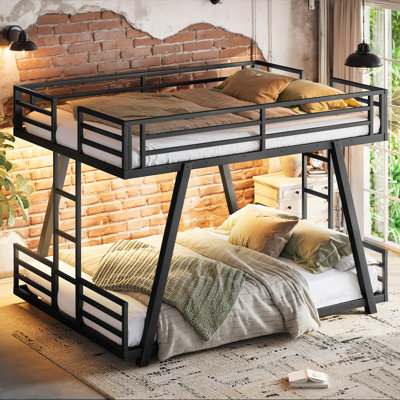 Lit superposé double au-dessus d'un lit double avec 2 échelles latérales, lit superposé en métal avec pieds de support spéciaux, lit superposé robuste pour adolescents, adultes, enfants, noir