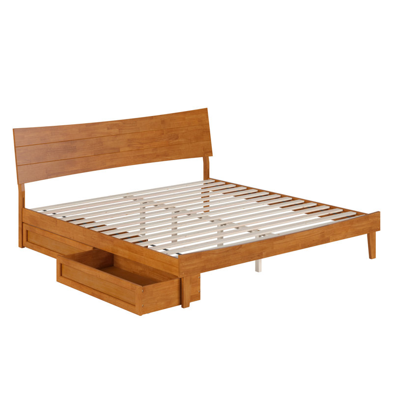 Phoenix Wood Platform Bed with Storage Drawers, Caramel clair, King