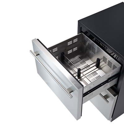 Réfrigérateur à tiroirs sous comptoir de 61 cm (24 po), spacieux refroidisseur à boissons avec tiroirs en acier inoxydable, contrôle de température réglable, compresseur efficace, idéal pour la cuisine, le bureau et les espaces de loisirs.