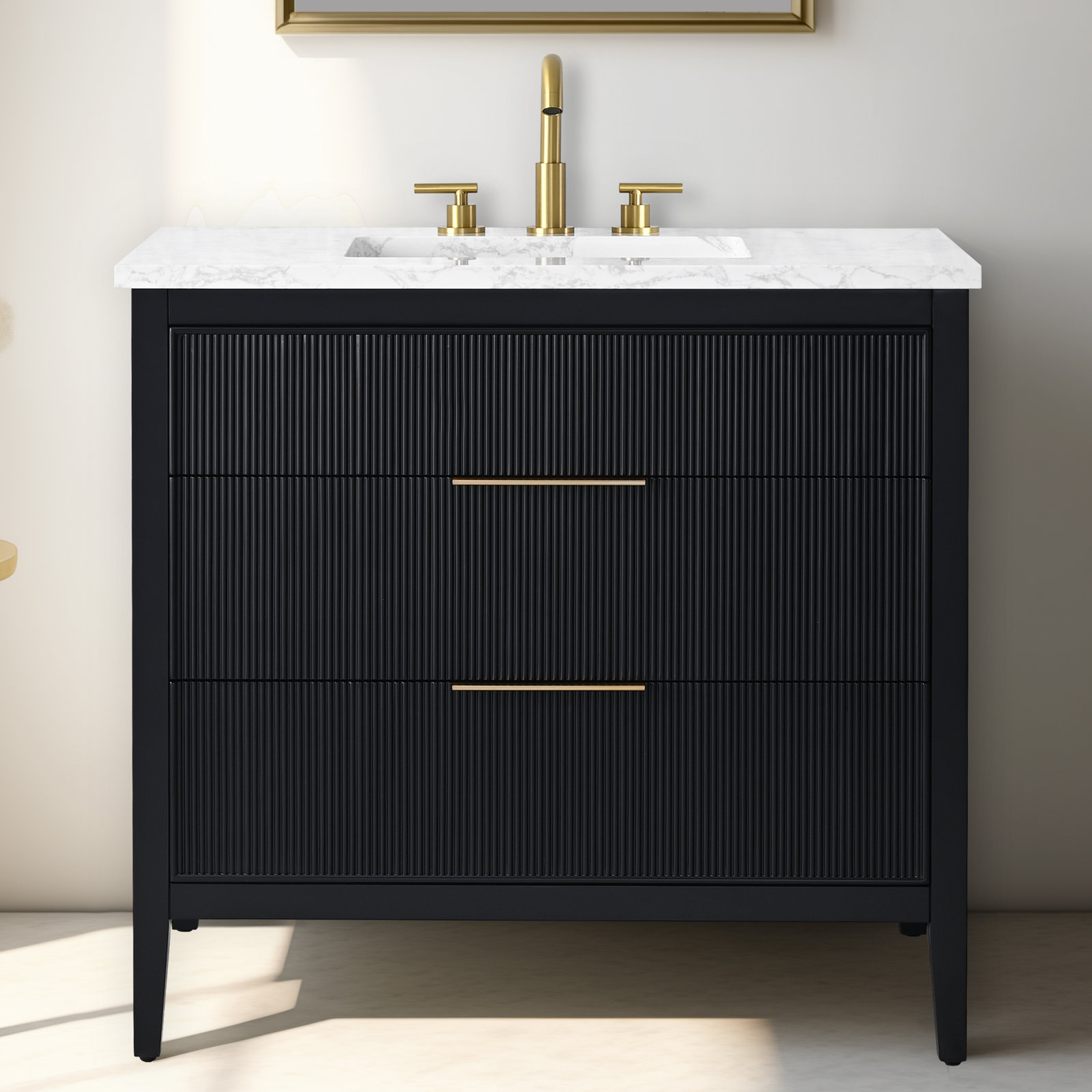 Bilroy 36" Oak Single Bathroom Vanity, Black