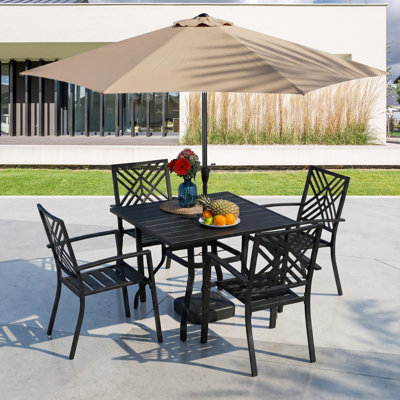  Ensemble de salle à manger 7 pièces pour patio avec parasol, chaises empilables et table pour le jardin, la cour arrière, la piscine