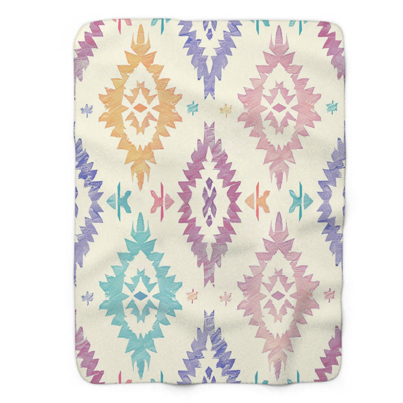 Doux motifs ikat - couverture Sherpa de qualité supérieure 1 pièce, Grand lit