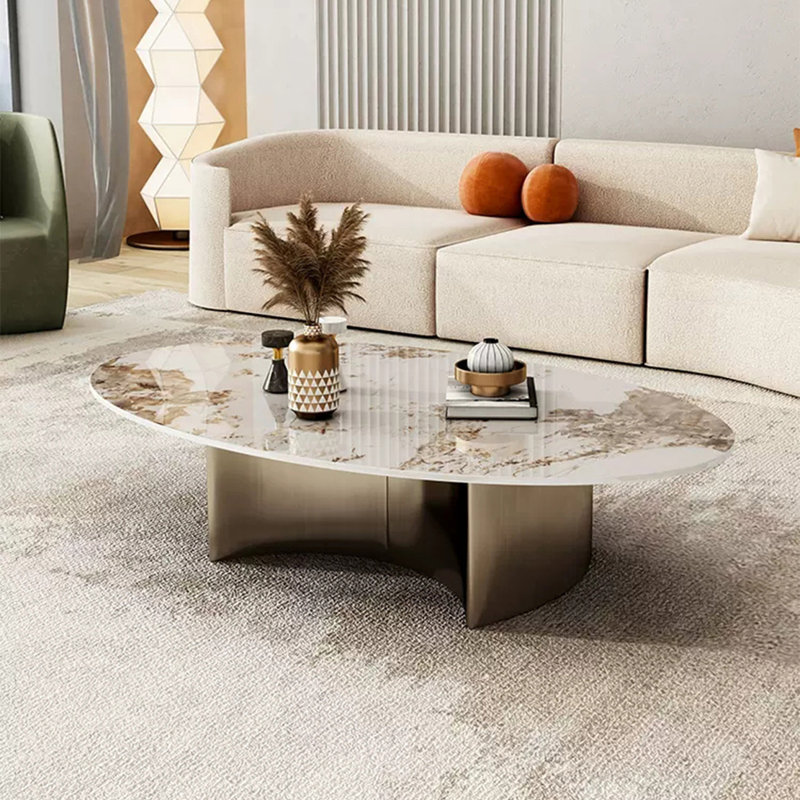 Table ovale italienne de luxe, H 16,10 po x L 51,2 po x l 23,6 po, Beige/brun