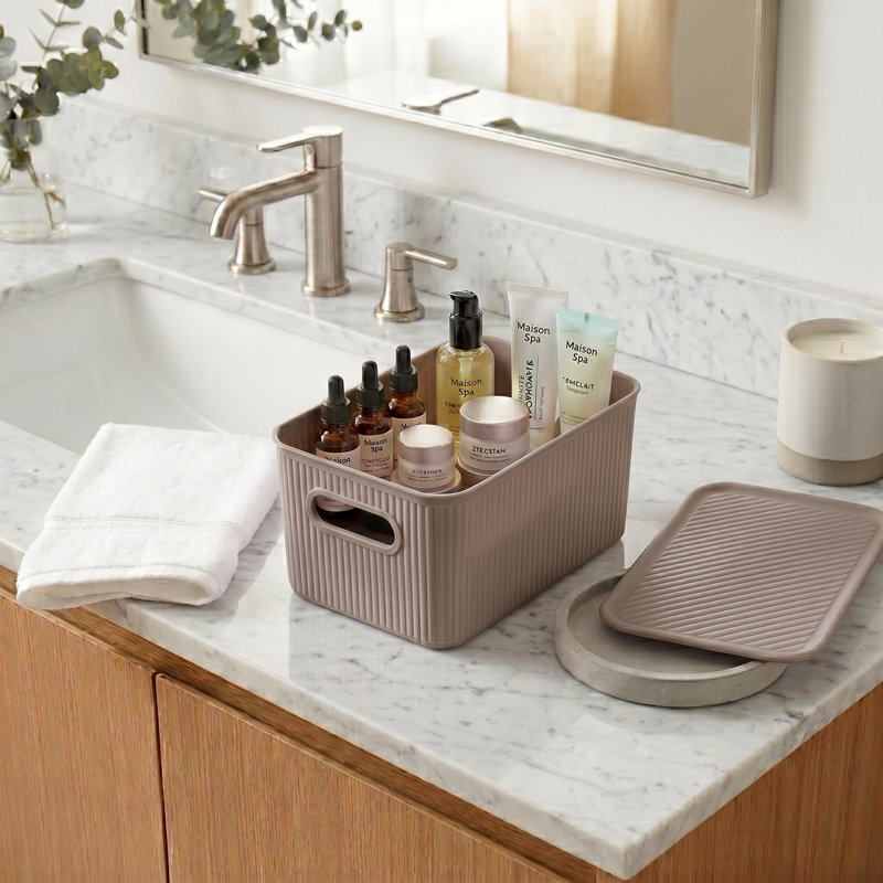 Panier en plastique nervuré, 2, Taupe, H 5 po x l 7 po x P 10,5 po