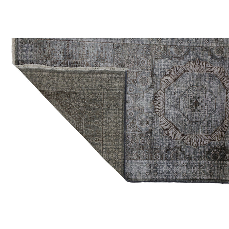 Hand Knotted Wool Area Rug in Gray