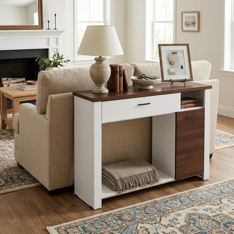 Console de 48 pouces de largeur avec tiroir coulissant lisse et armoire de rangement spacieuse pour le salon