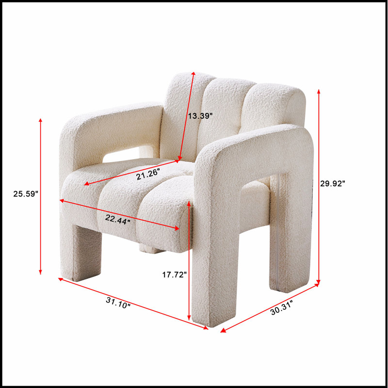 Fauteuil d'appoint rembourré de 31,10 pouces de large, parfait pour le confort et le style de tout espace de vie, Blanc
