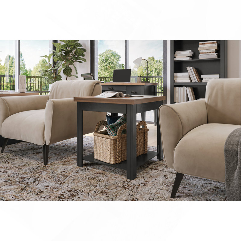 Table d'appoint de 24 pouces avec tablette inférieure, aucun assemblage requis, placages et placages en aulne noueux, design urbain rustique