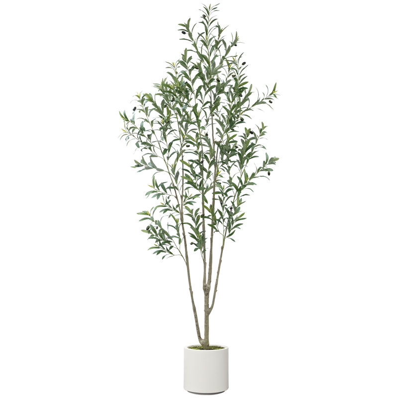 Faux olivier réaliste avec plante blanche Primrue, 2, H 84 po x l 10,6 po x P 10,6 po