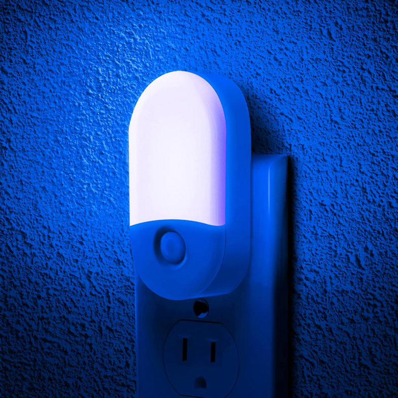 Horizontal Wall Light White Plug-In Night Light With Light Sensor, 3000K Warm White, Sliding Dimmer